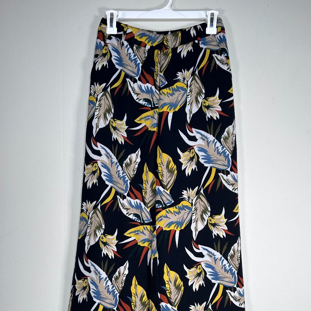 Jenn Wide Leg Pants Women's Small Black Multicolor Fall Leaves Hippie